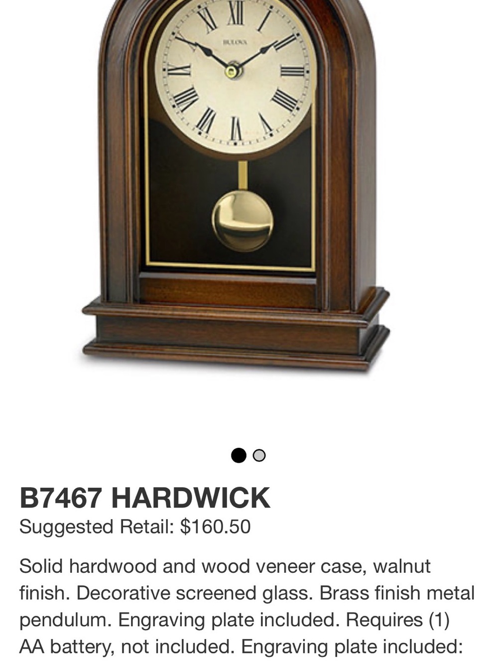 Bulova Walnut and Gold Mantel Clock